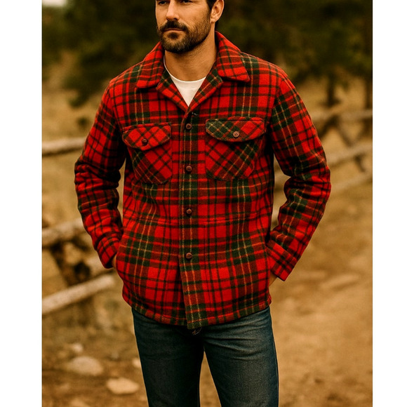 Huckberry Vintage Lrg 100% Wool Plaid Barn Jacket Shearling Lined Chore Coat Red - Picture 9 of 9